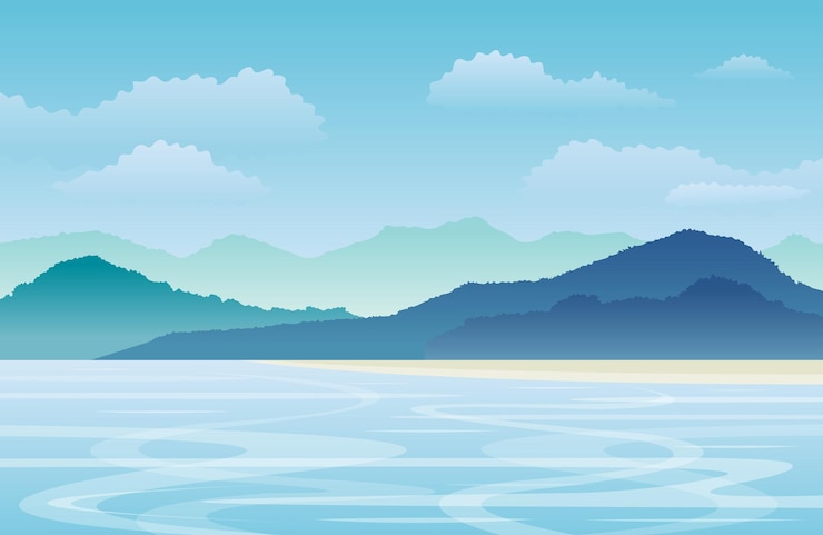 Vector 海または湖の風景海景の背景