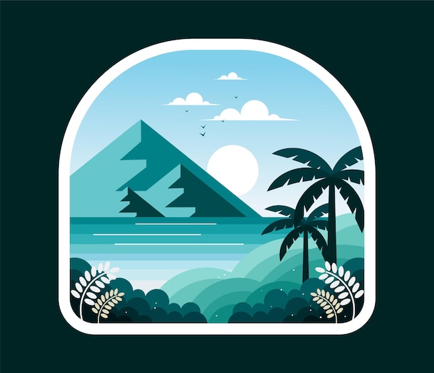 Vector sea landscape and tropical beach