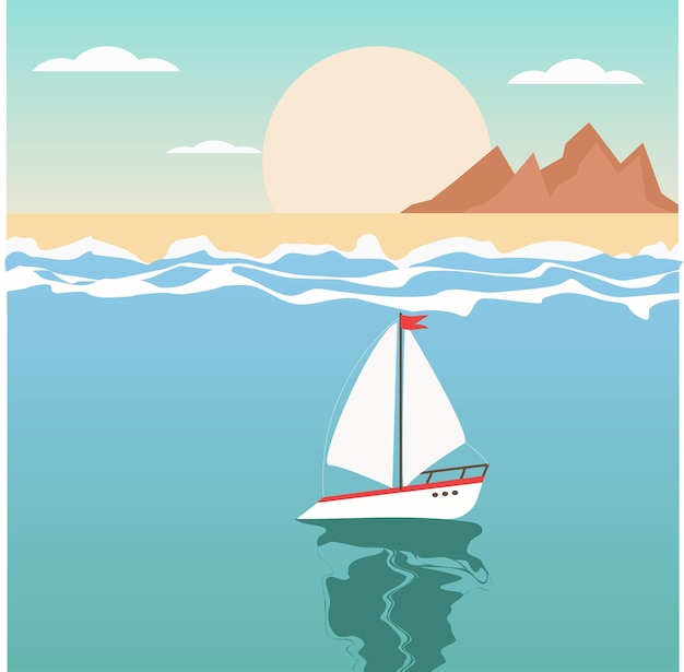 Vector sea landscape with boat