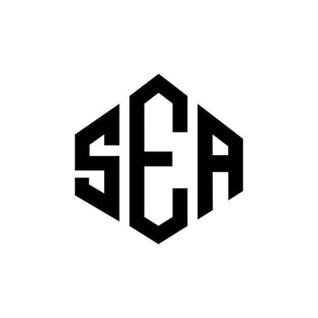 Seaポリゴン (sea polygon) とseaキューブ (sea hexagon) の形状のロゴをデザインし白と黒の色でseaモノグラム (sea monogram) ビジネスロゴと不動産ロゴを設計しました