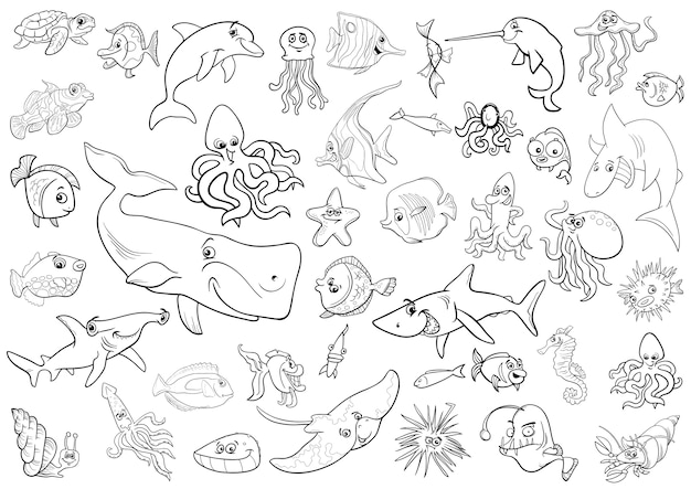 Sea life animals coloring page