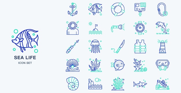 Sea life aquarium vector icon illustration
