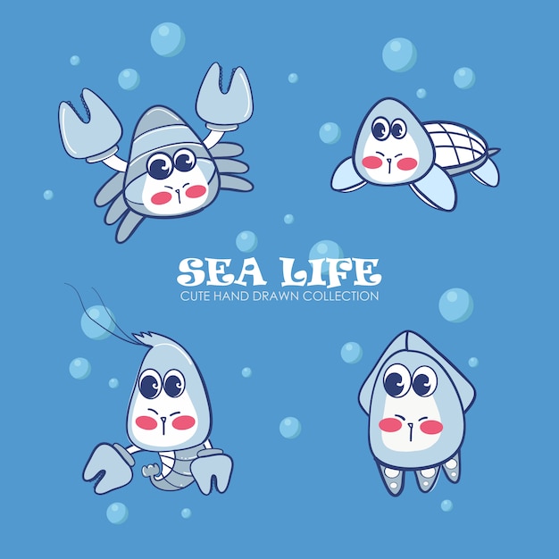 Sea life cute hand drawn collection.