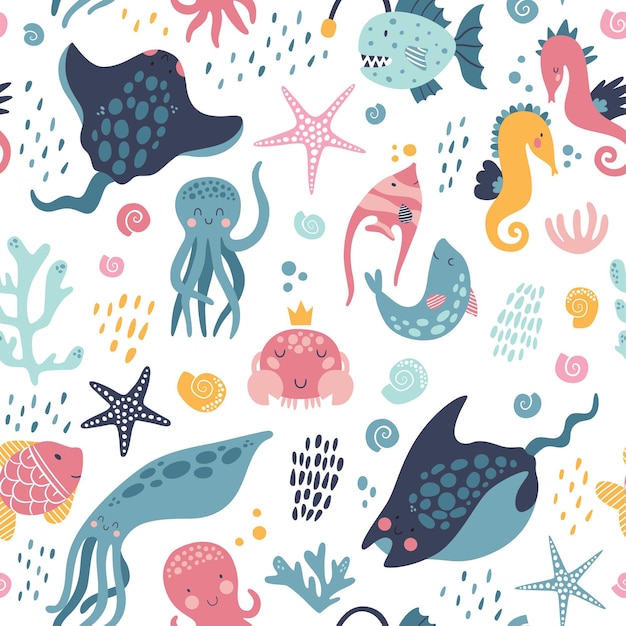 Sea life cute  pattern.