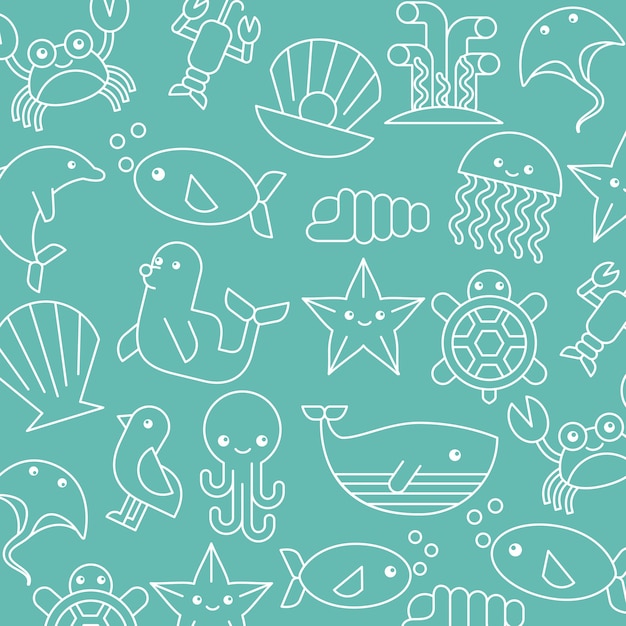 Sea life icons set flat draw