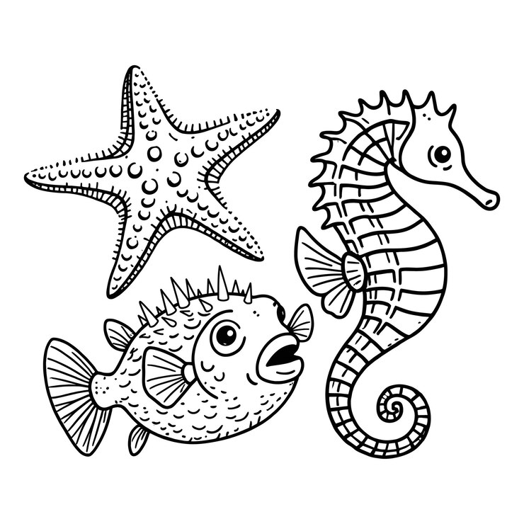 Vector sea life line kunststijl