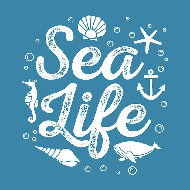 Vector sea life typo with elements t shirt print design