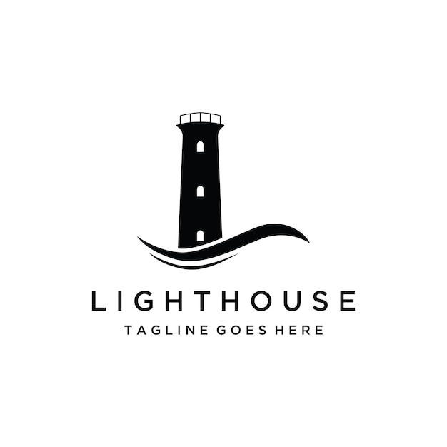 Vector sea lighthouse tower building creative logo design with spotlights vintage vector template