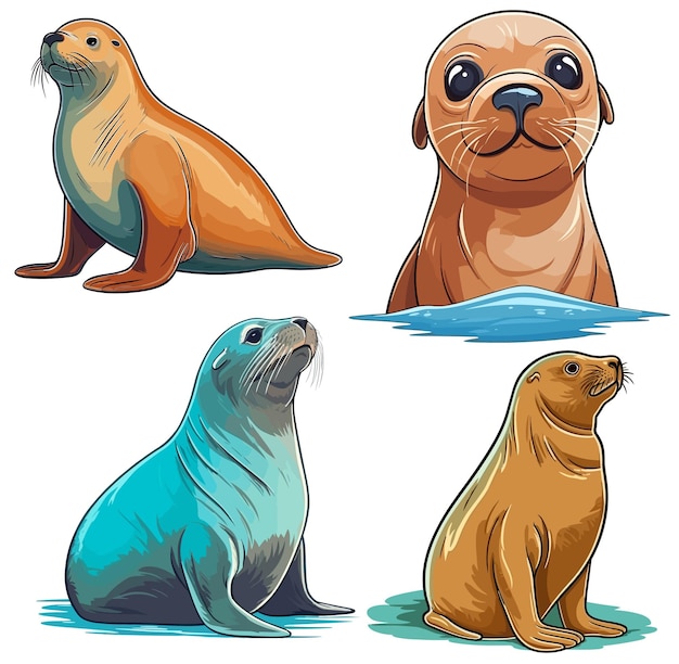 Sea Lion isolated on a white background Sea Lion clip art set