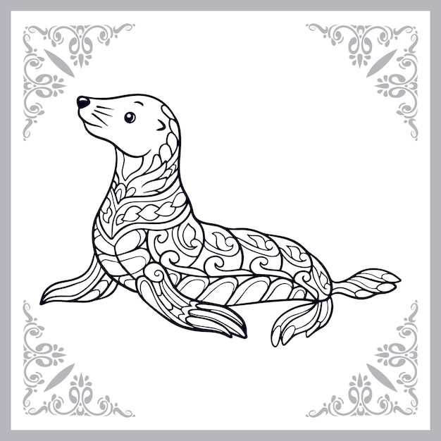 sea lion zentangle arts isolated on white background