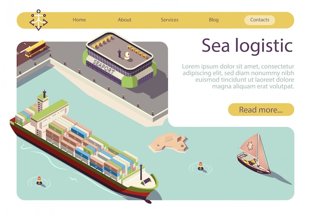 Sea logistic and transportation isometric banner