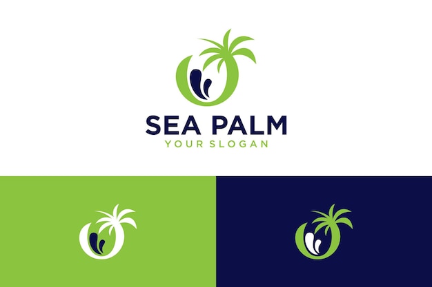 Design del logo del mare con palma o cocco