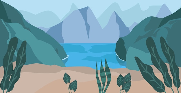 Vettore fondo del paesaggio della montagna del mare illustrazione di vettore di vacanza