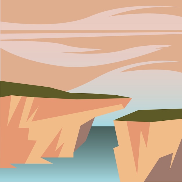 Vector sea between mountains design, landscape nature environment and outdoor theme