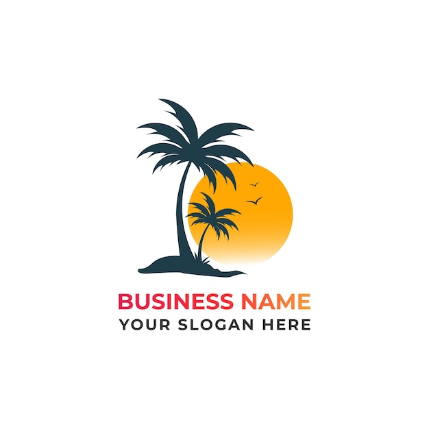 логотип моря и природы. логотип пальмы. дизайн логотипа морского пляжа. остров логотип путешествия открытый дизайн логотипа
