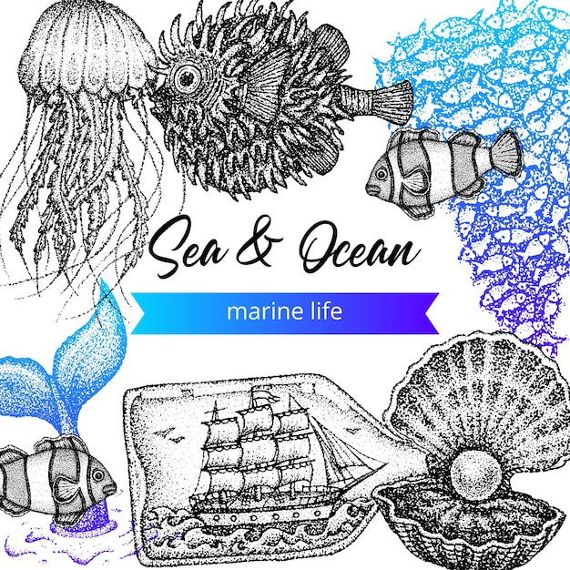 Sea Ocean Dotwork Poster