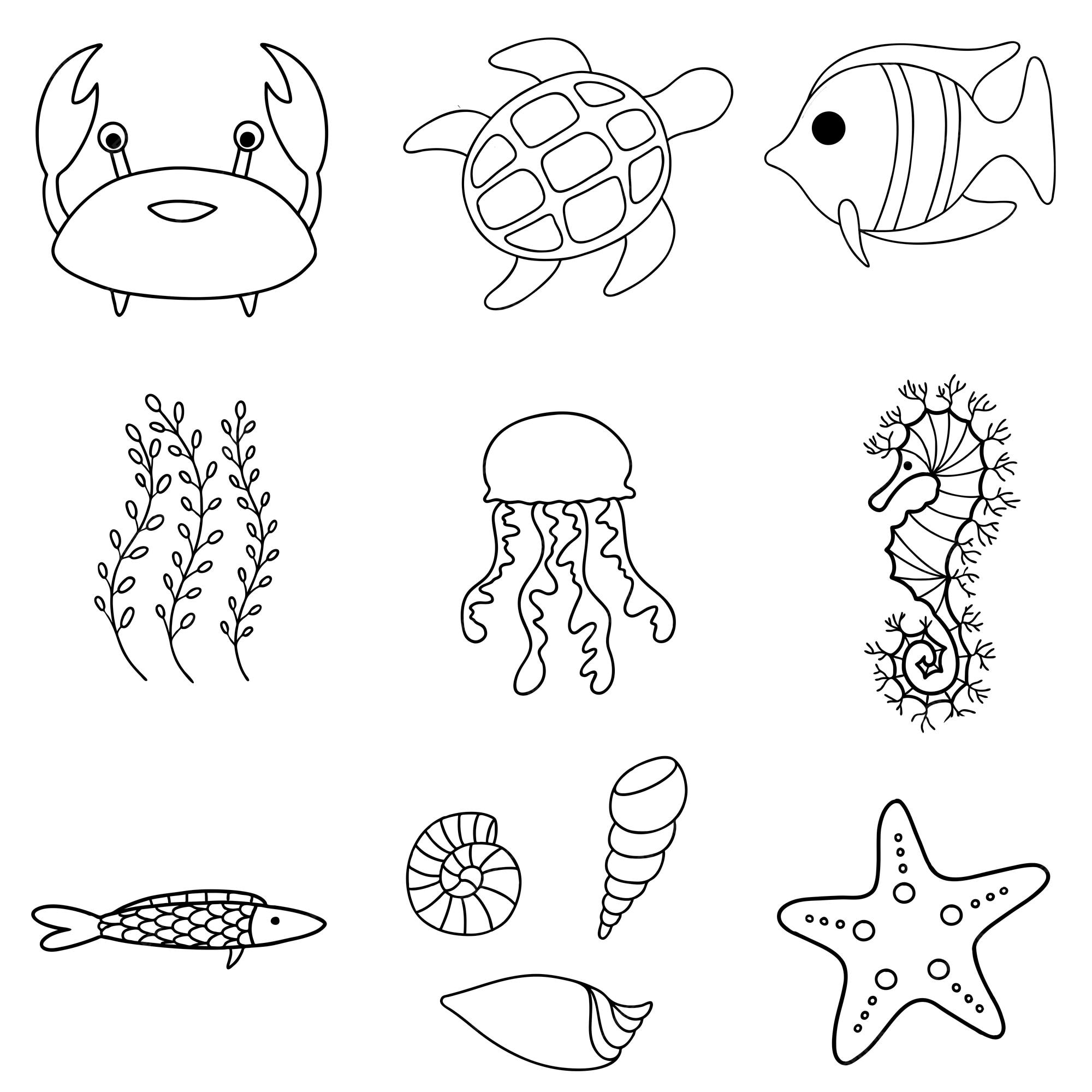 Premium Vector | Sea or ocean fish and underwater animals. vector outline illustration. cartoon cute set Premium Vector | Sea or ocean fish and underwater animals. vector outline illustration. cartoon cute set