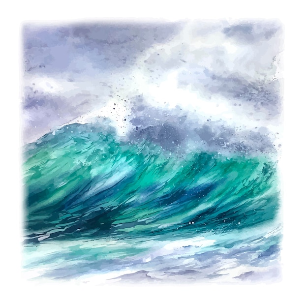 Vector sea ocean wave warescolor illustration background wave splashes shining water