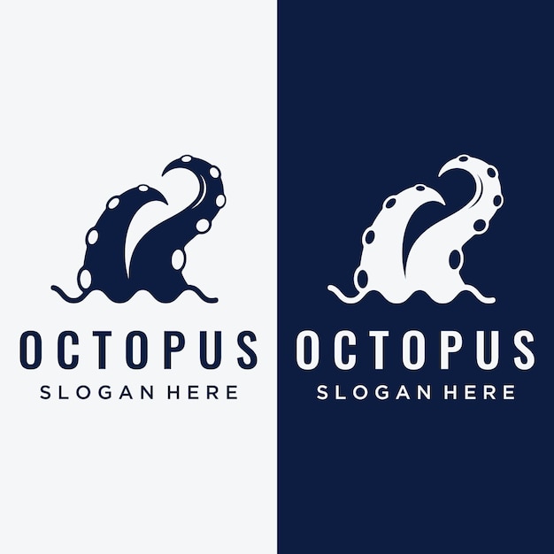 Морской осьминог или кракен хипстерский логотип креативный шаблон изолирован на заднем плане