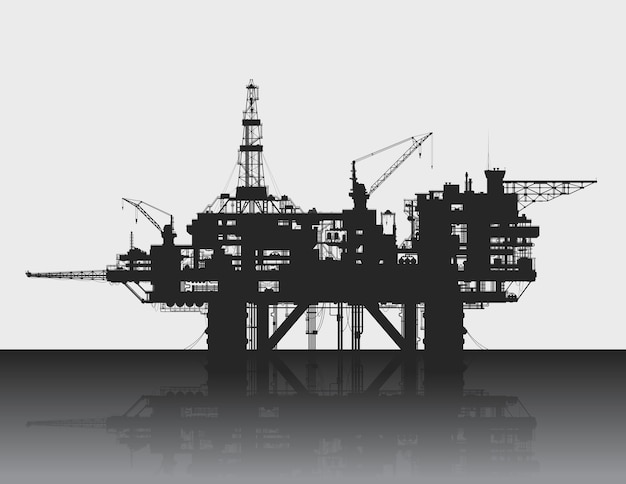 Sea oil rig. Oil platform in the deep sea. Detailed vector illustration.