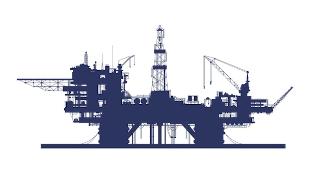 Вектор Морская нефтяная вышка, нефтяная платформа в море изолирована на белой векторной иллюстрации.