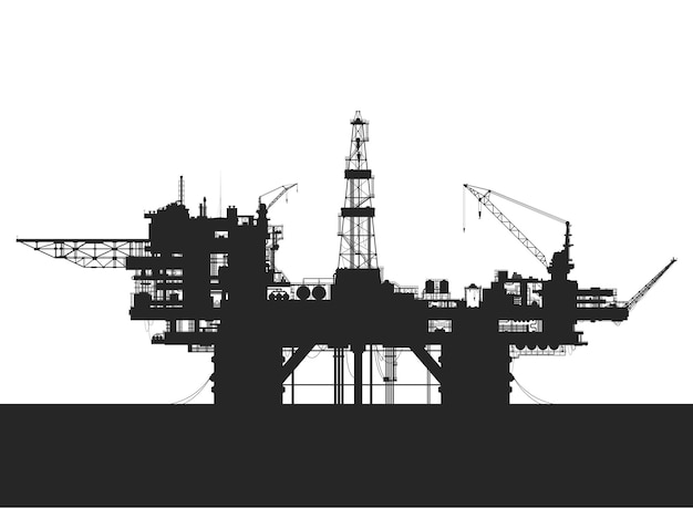 Sea oil rig. Oil platform in the sea. Detailed vector illustration.