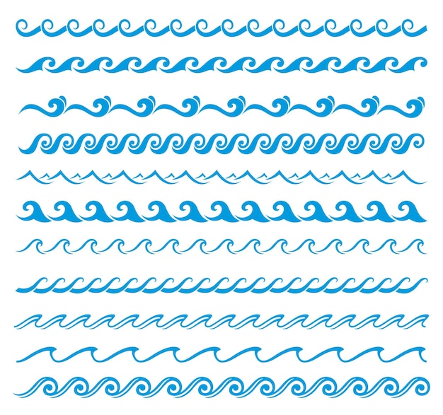 벡터 바다 또는 바다 웨이브 라인 푸른 물 테두리 프레임