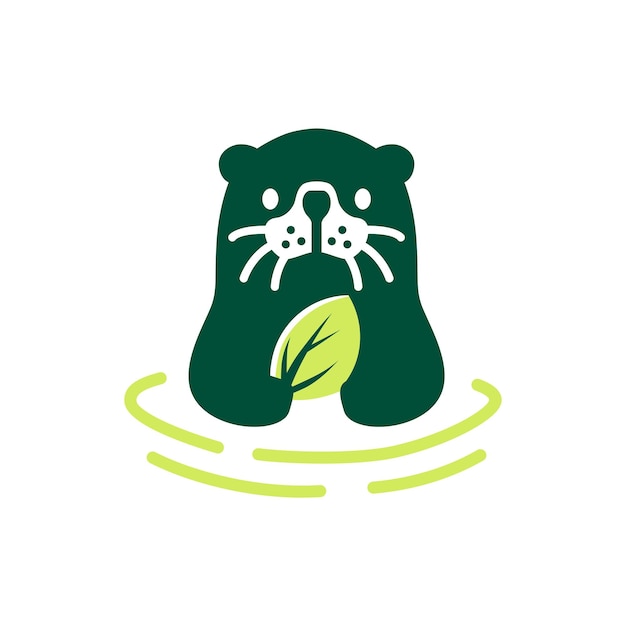 Sea Otter Leaf Green Nature Logo Mascot Vector Icon Illustration