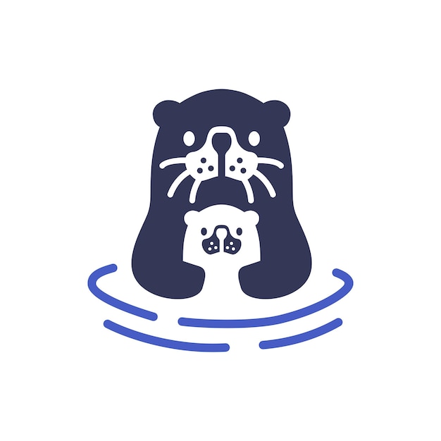 Морская выдра Мама и сын Логотип Маскот Векторная икона Иллюстрация