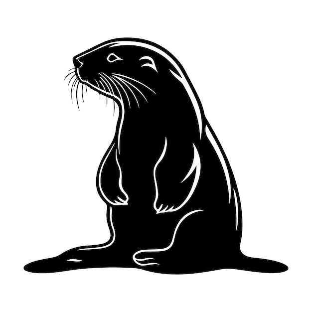 Vector sea otter silhouette black white vector illustration