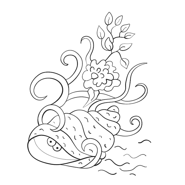 Sea pattern with crayfish Crab in a shell Summer Print Coloring Book Vector illustration