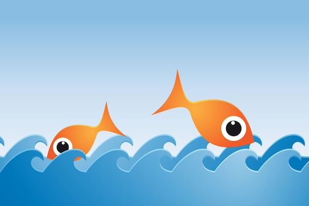 Sea rich and abundant with fish jumping out of the sea vector illustration sustainable fishing concept