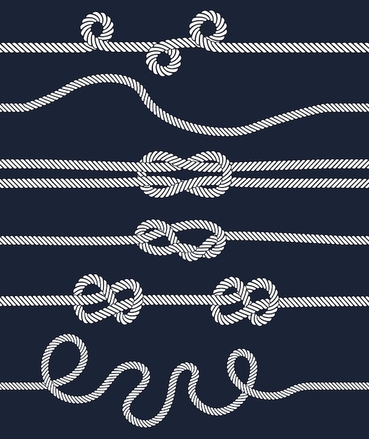 Вектор Узлы и петли морской веревки набор векторных изолированных иллюстраций