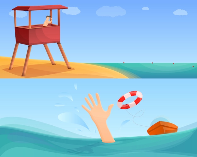 Sea safety illustration set on cartoon style