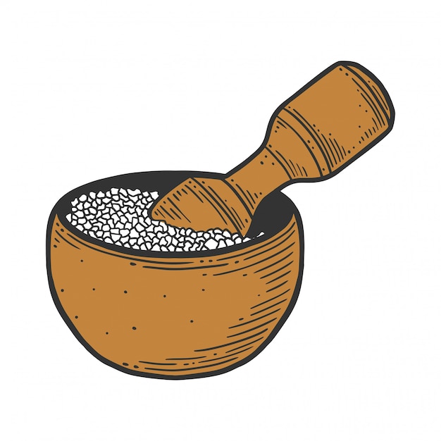 sea salt in wooden bowl. 