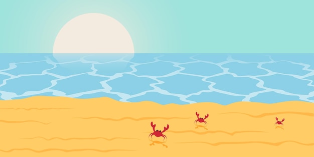 Sea sand beach with crabs Vector illustration
