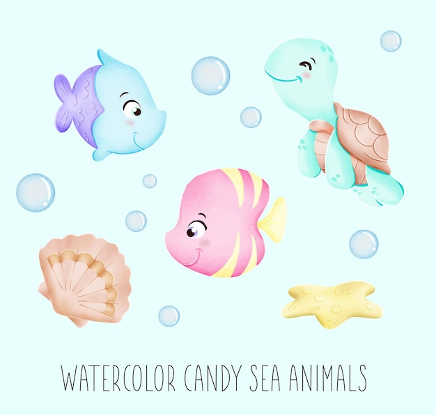 Sea set with cute animals