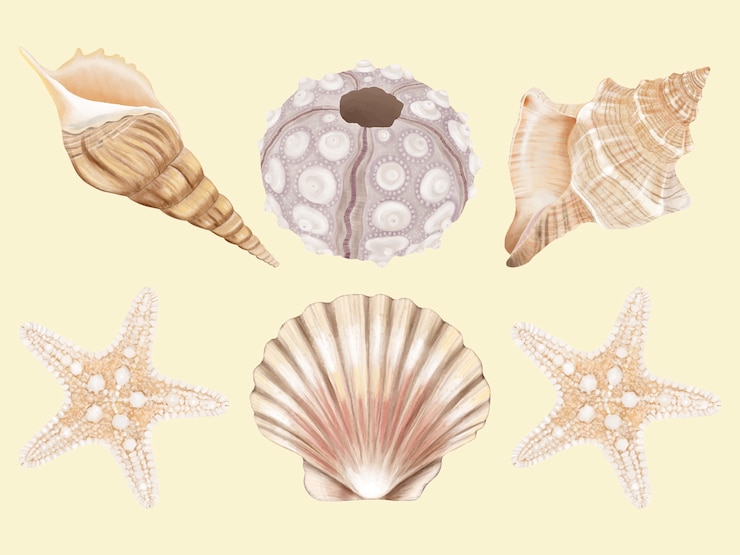 Vector sea shell hand drawn set