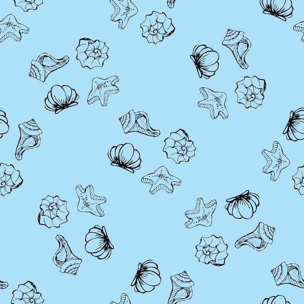 Вектор Морской рисунок ракушки морской летний бесшовный фон для вашего дизайна и скрапбука