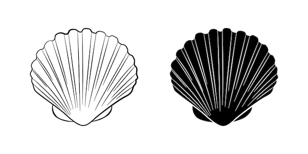 貝殻 ホタテ ベクター イラスト セット 貝殻の輪郭とシルエットのアイコン