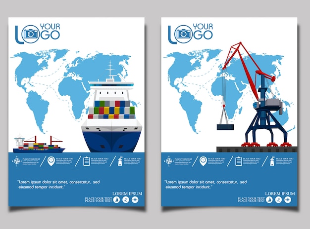 Vector sea shipping banner with port crane.