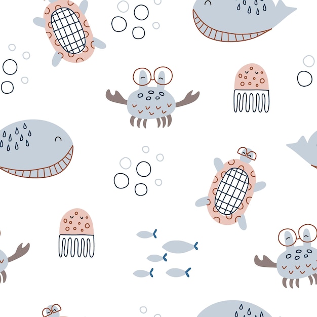 Sea space seamless pattern sea life vector illustration for your design