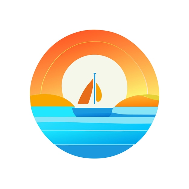 sea sun beach ship logo vector illustration