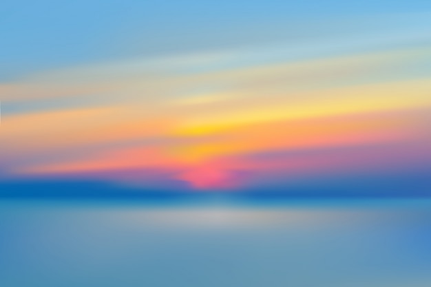 Sea sunset blurred sky realistic vector illustration.