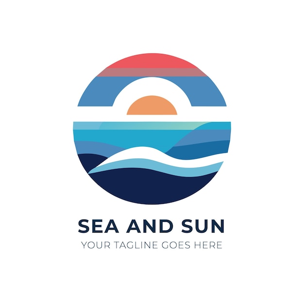 Sea and sunset logo design template vector illustration abstract icon