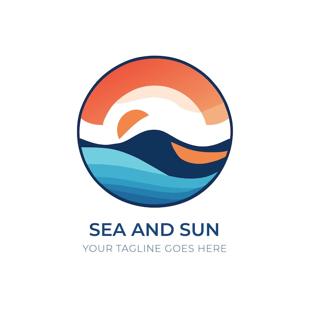 Icona astratta dell'illustrazione vettoriale del modello di progettazione del logo del mare e del tramonto