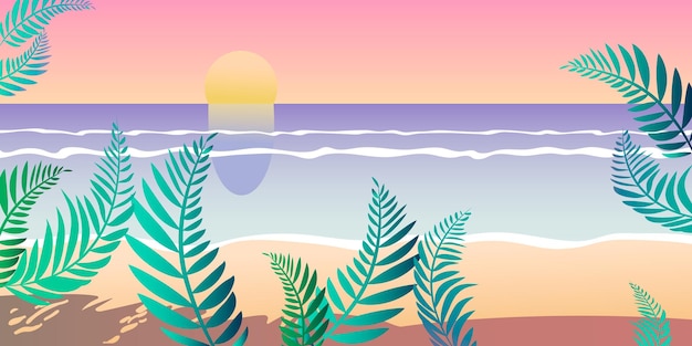 Vector sea sunset vector illustration beach sand palm