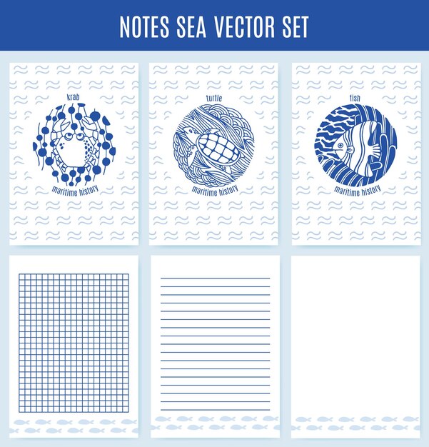 Vector sea template for notebooks. vector note sea