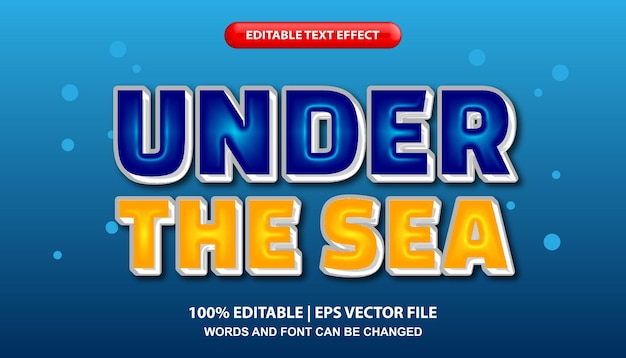 Under the sea text, editable text effect template, bold 3d font style with ocean theme