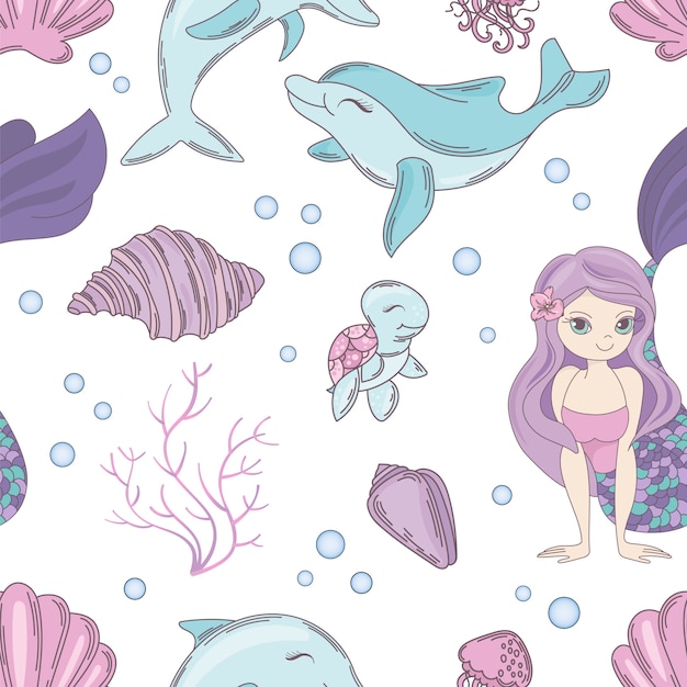 SEA TEXTILE Mermaid Seamless Pattern Vector 